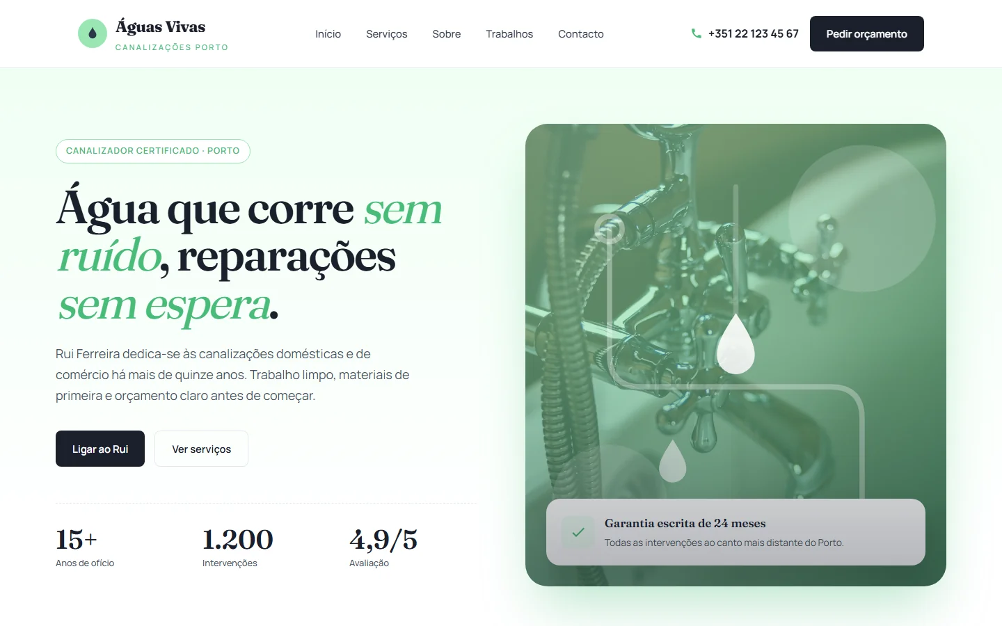 Site profissional para canalizador com formulário de orçamento online — Alizée Web