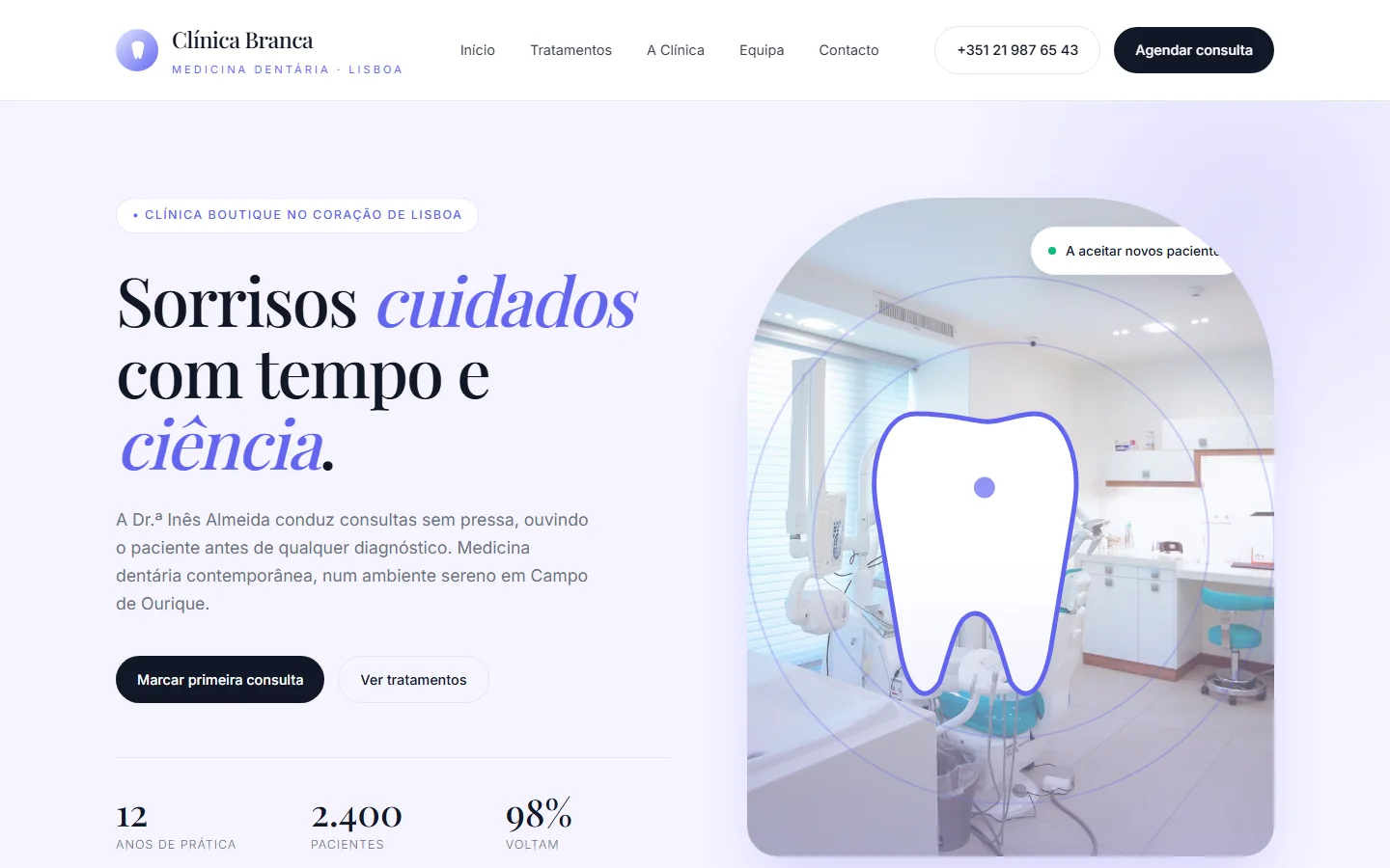 Site web dentista criado pela Alizée Web
