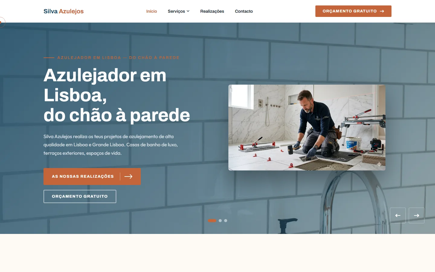 Exemplo de site para trolha e ladrilhador com portfólio de obras — Alizée Web