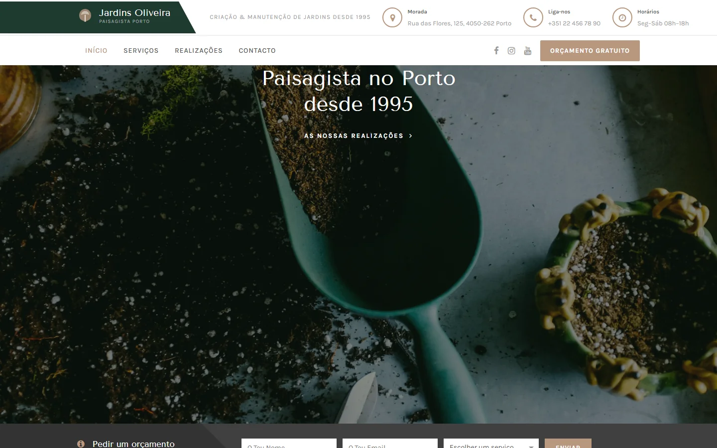 Exemplo de site para jardineiro paisagista com galeria de jardins — Alizée Web