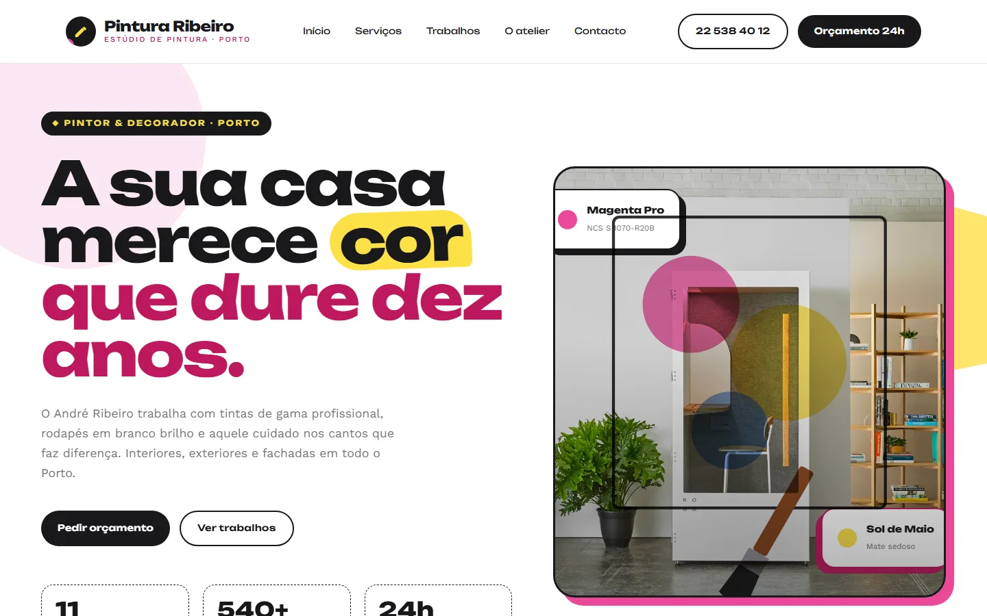 Exemplo de site para pintor com galeria antes e depois — criado pela Alizée Web