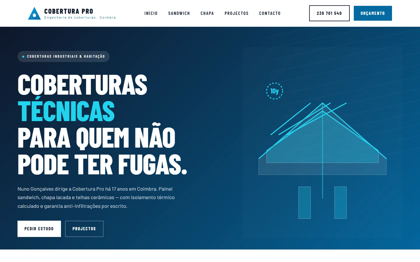 Site profissional para telhador com galeria de obras e contacto direto — Alizée Web